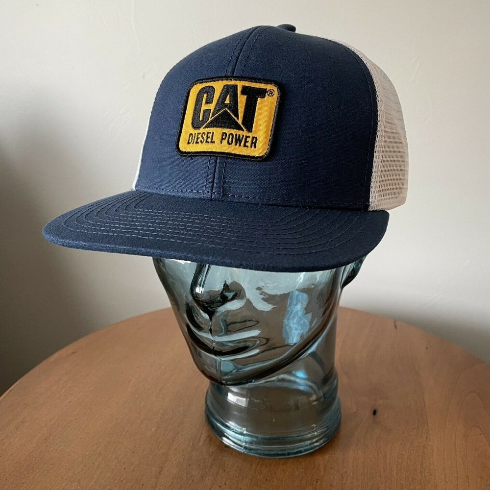Caterpillar CAT Equipment Trucker Snapback Cap Hat Navy Blue and Gold - NWOT